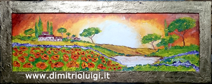 Paesaggio Papaveri e Lago 135x50